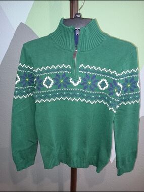 Izod Boy's Hunter Green Sweater Size Medium 10/12 Zipper Pullover